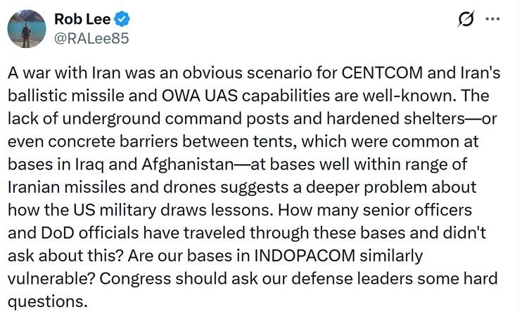 Американские базы уязвимы перед Ираном: военблогеры указывают на ошибки командования