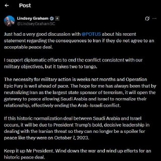 Сенатор Грэм призвал Трампа к сдержанности в конфликте с Ираном