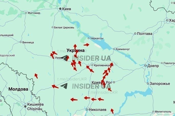 Множество БПЛА зафиксированы на юге, летящих на Киев и Кременчуг